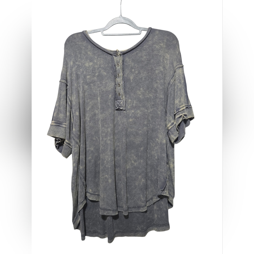 NEW Sewn + Seen Oversized Mineral Wash Gray Scoop Neck Henley Large